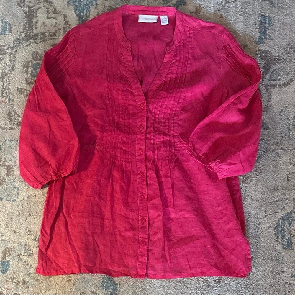 Chico's Magenta Button-Front Pintuck Blouse
